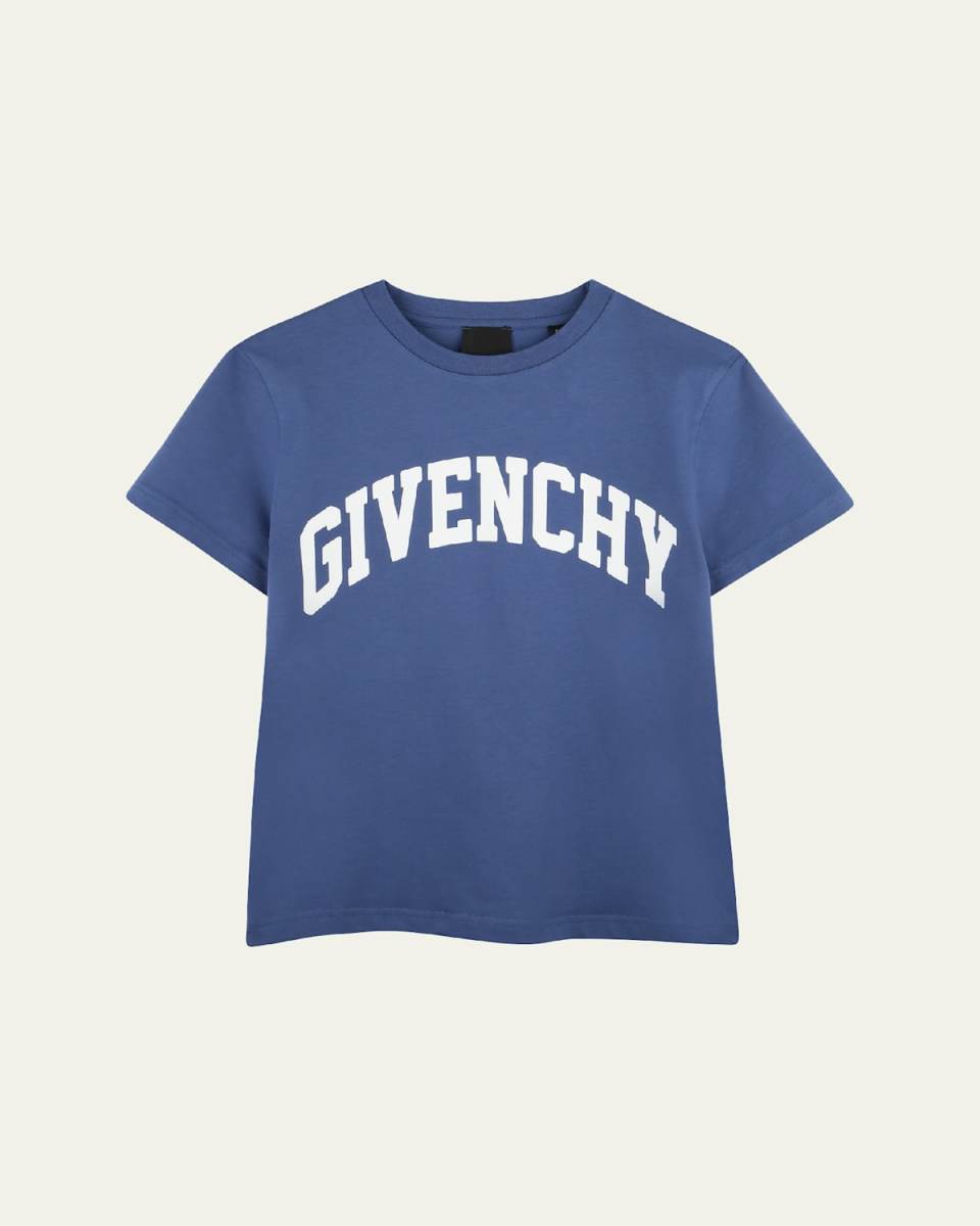 Boy's Curved Logo-Print T-Shirt, Size 8-14